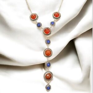Hespera Double Cut Carnelian and Lapis Lariat 925 Necklace